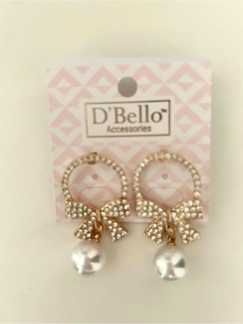 D'Bello Gold Bow Pearl Drop Earrings